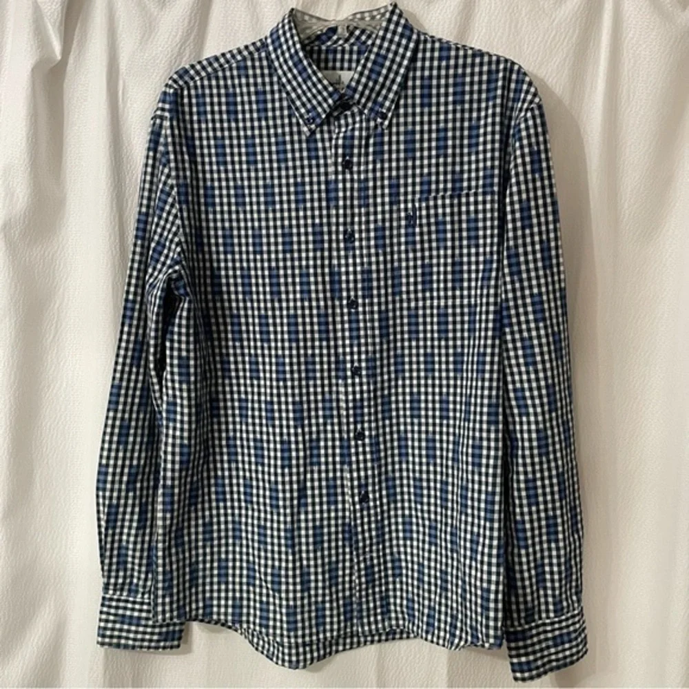 Johnnie-O Mens Hangin Out Button Up Shirt Blue Plaid Brush‎ Long Sleeve Medium - Picture 2 of 5